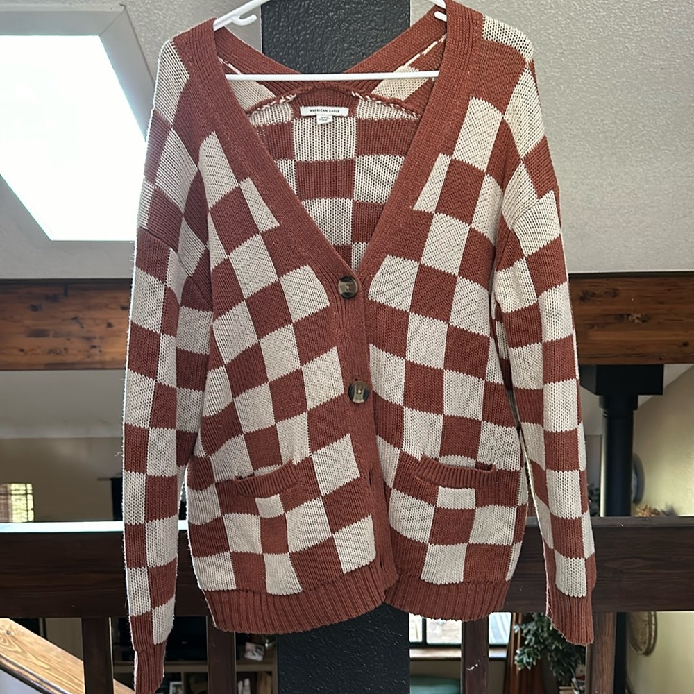 American Eagle checkers cardigan